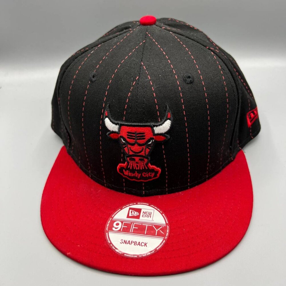 Chicago Bulls Hat Men Black Pinstripes Windy City 9Fifty New Era‎ Snap Back Cap